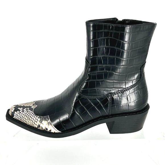 Open Edit Size 5.5 Black Faux Crocodile Western Ankle Boots Snake Embossed Toe - Picture 3 of 12